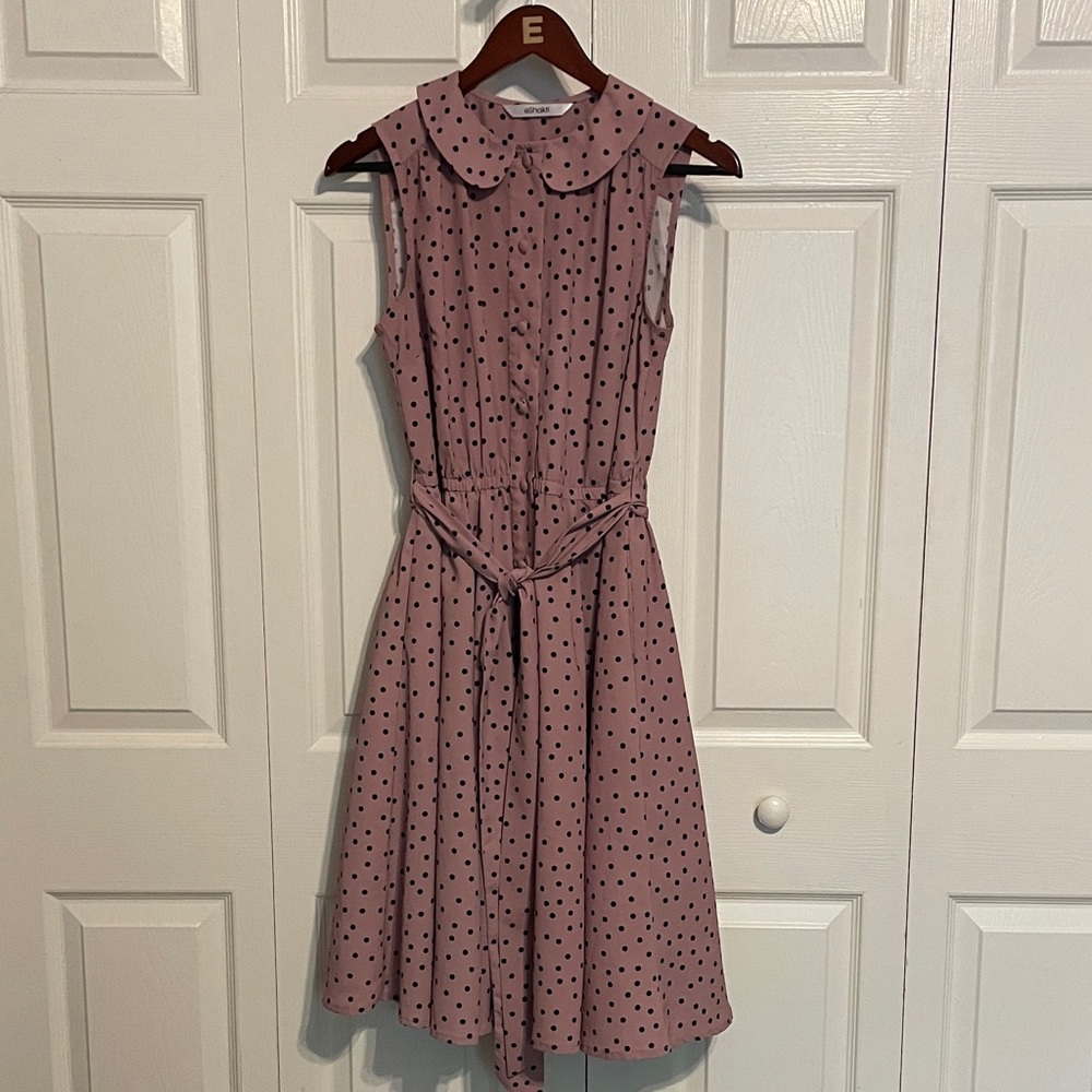 eShakti Mauve Polka Dot Midi Shirt Dress with Pockets